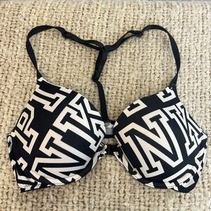 PINK Victorias Secret 34C Pushup Bra Black White Padded Underwire Racerback